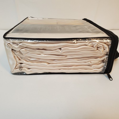 Satin Sheet Set Queen Deep Pocket Ivory Ultra-Smooth Machine Washable 4 Pieces - Picture 3 of 9