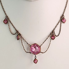 Vintage Art Deco Festoon Necklace Pink Rhinestone Gold Filled 15 Antique Vintage Art Deco Festoon Necklace Pink Rhinestone Gold Filled 15 Antique