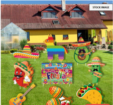 Mexican Fiesta Yard Signs, 9 Pack or Mexican Fiesta Party Deco, Foil Backdrop