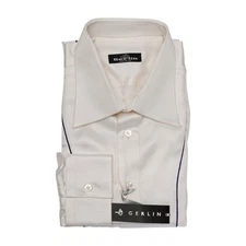 LUXURY 1400$ GERLIN Shirt Solid White 100% Satin Silk 16-41  BIJAN