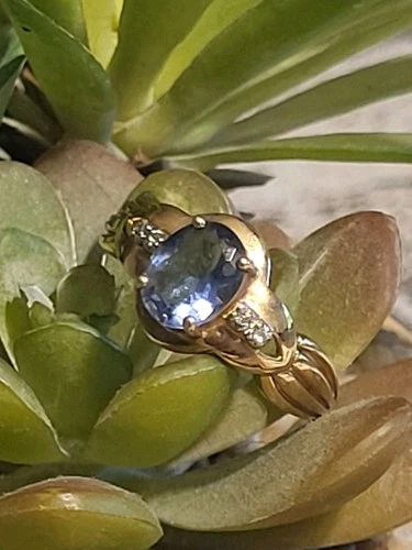 Vtg Ross Simons Gold Plated 925 SS Oval Topaz Diamond Accent Ring 4grams 10mm