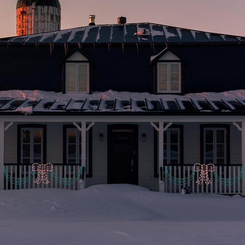 3-Piece Lighted Red and Green Bow Swag Christmas Decoration - Imagen 4 de 8