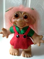 Rare  all original Vintage Dam Girl Troll 1960s. 20 cm. Pink mohair