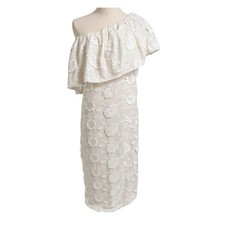 Abbey Glass Women's XS White One-Shoulder Long Lace Dress NEW