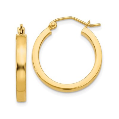 14 Karat Gelbgold mittelgroße Creolen flacher Rand poliert aufklappbar minimalistisch Damen