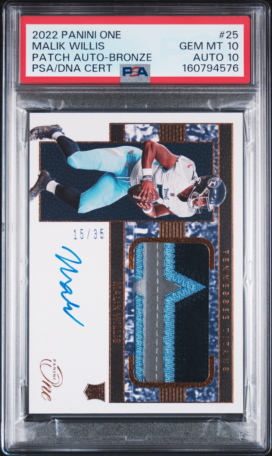Malik Willis Panini One #25 Autograph Patch Bronze