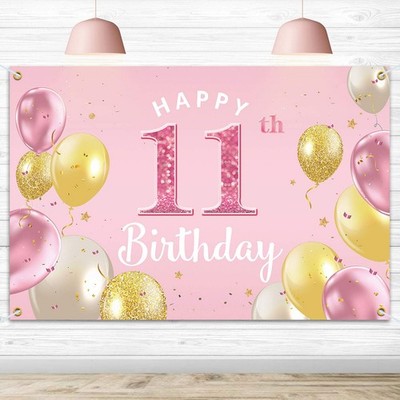 PAKBOOM Happy 11th Birthday Backdrop Banner - 11 3.9 ft x 5.9 ft, Pink