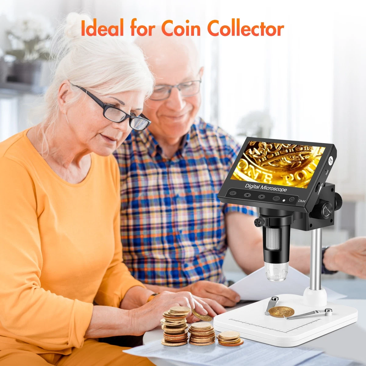 Microscopio Elikliv, Microscopio Digital para Monedas LCD 1000x, Lupa para Monedas con Luz