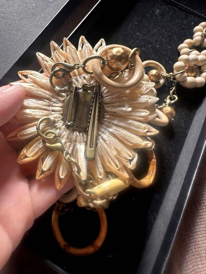 Collar Lanvin Floral Tono Dorado Joyería de Diseñador Vintage Auténtico De Japón RIN Foto 3 de 4