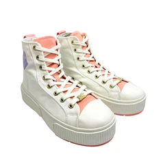 PF Flyers Women's High Top Sneakers White Pink Canvas Lace Up Shoes Sz 6