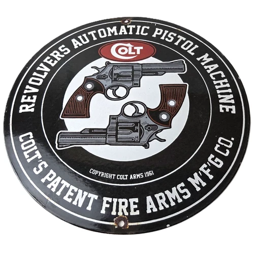 Vintage Colt Firearms Sign - Revolvers Automatic Pistols Gas Porcelain Sign