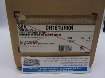 DH161URKN-Eaton-Non-Fusible Safety Switch, Single-Pole, 30 Amp, 600Vac, NEMA 3R
