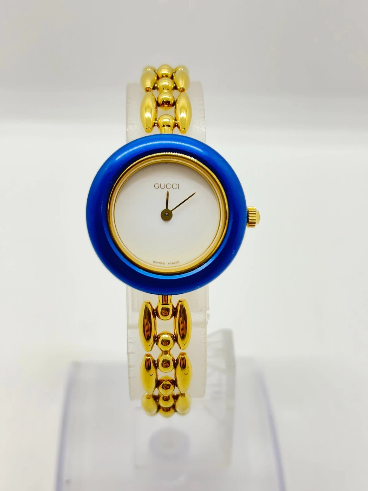 [Exc+5] Montre Gucci 11/12.2 Lunette Changeable Couleurs Bleu/Or Occasion Fonctionne F/S