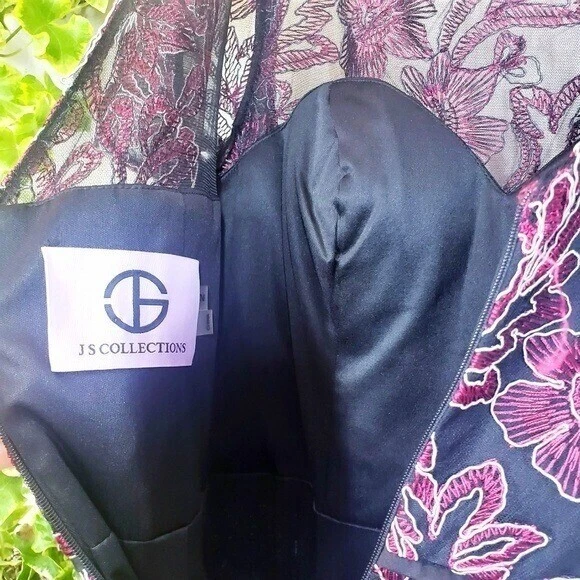 长晚礼服 2 XS 紫色黑色花卉美人鱼婚礼 JS 系列新品 — 第 3/4 张图片