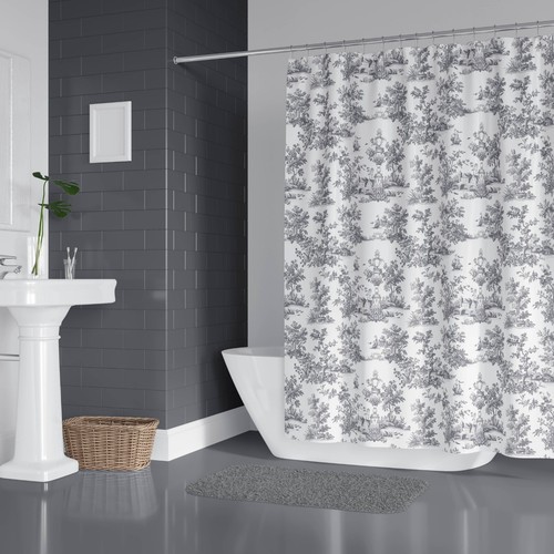 Bathroom Fabric Shower Curtain Extra Long or Wide Marble Floral Birds Patterns - Picture 10 of 26