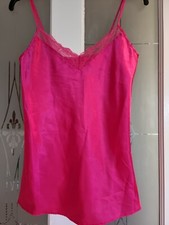 Ladies Cerise Satin Feel Camisole Top With Lace Size 8
