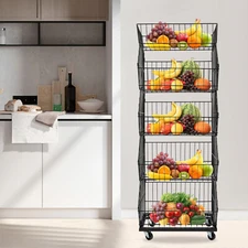 Black Retail Display Rack w/ Wheel 5 Tier Metal Display Rack 20kg-Load-Each Tier
