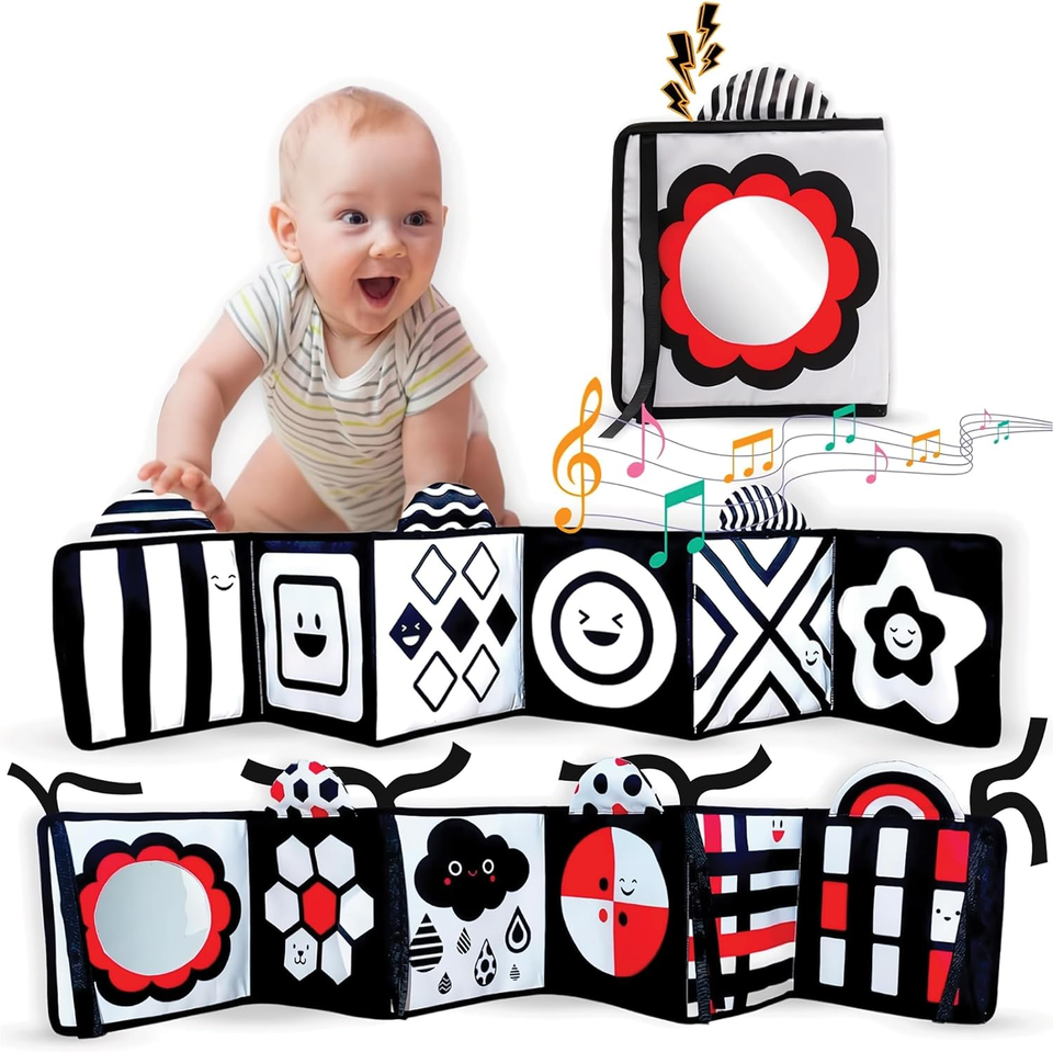 Black and White High Contrast Soft Book Sensory Toys with Mirror for