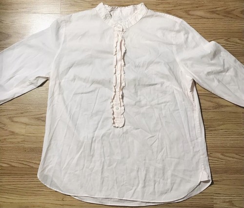 J. Crew Pink Popover 1/2 Button Up Dress Shirt All Cotton Knit Ruffle Accent L - Picture 10 of 11