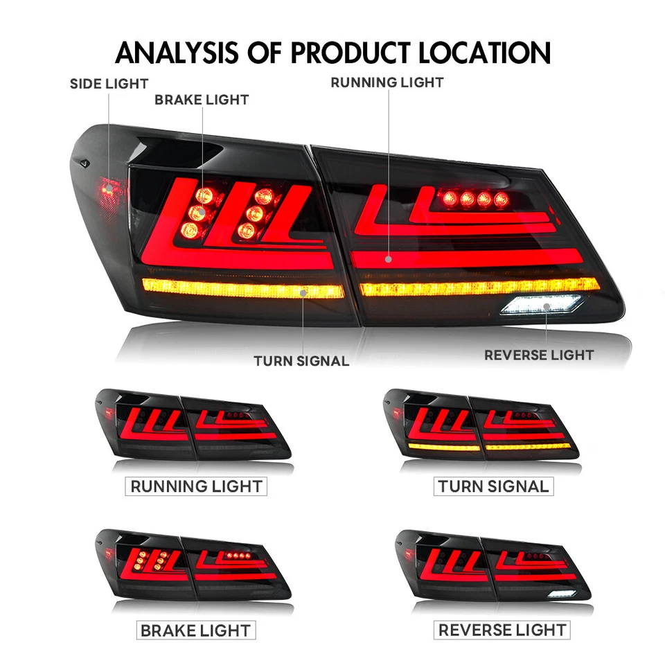 LED Tail Lights for 2007-2012 LEXUS ES350 Black Sequential Animation Rear Lamps - Image 4 of 4