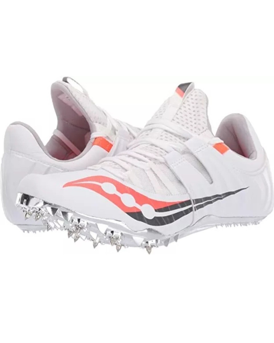 New Women's Saucony Showdown Track Spike White/Viz Red