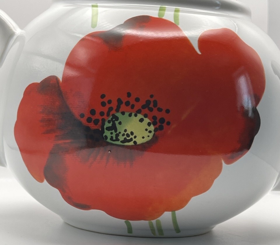 Red Poppies Rayware Alpine Poppy Teapot ceramic Red/ White eBay