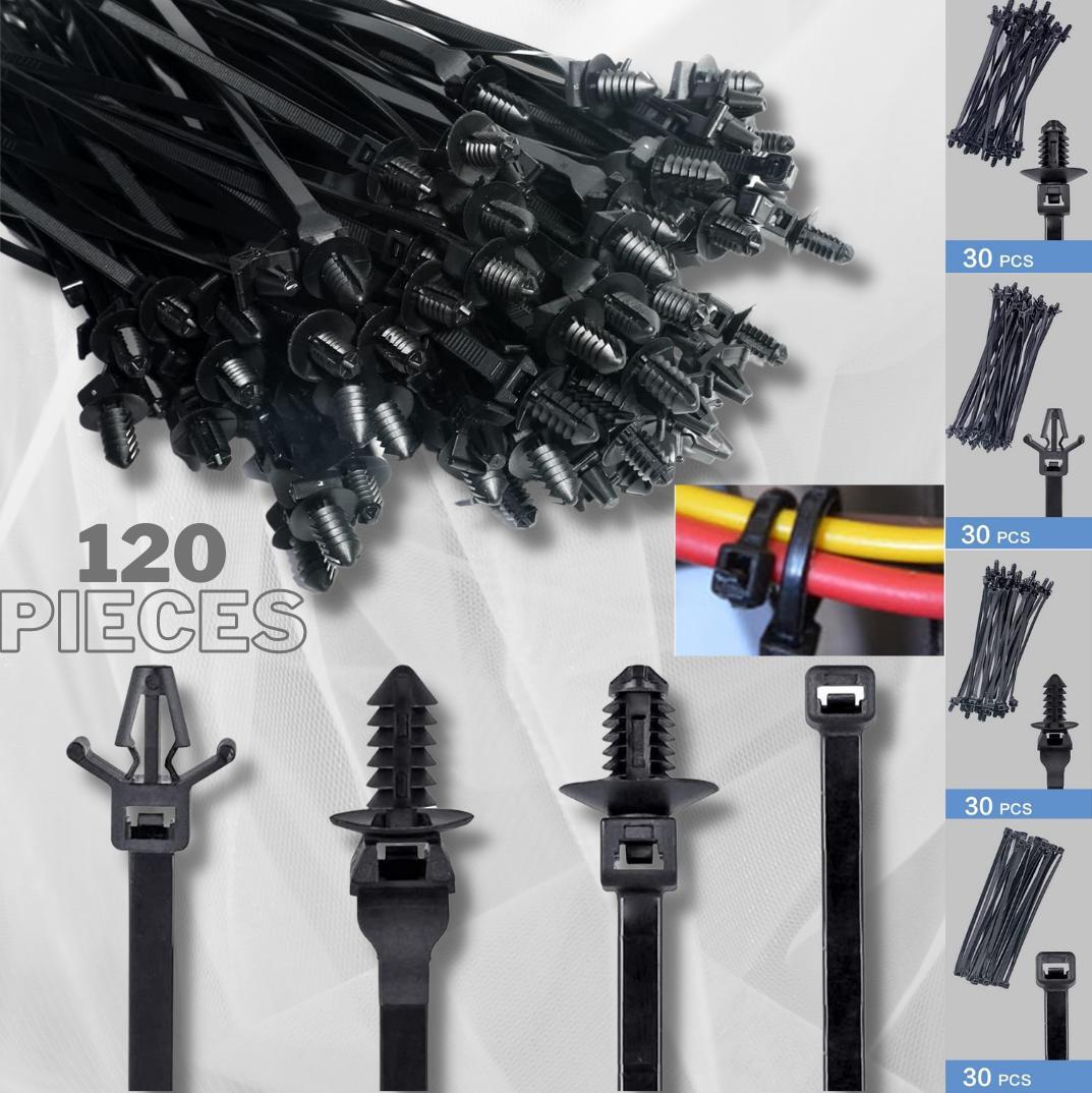 120 Packs Wire Cable Zip Ties Nylon Tie Self-locking Cable Ties Car Push Mount