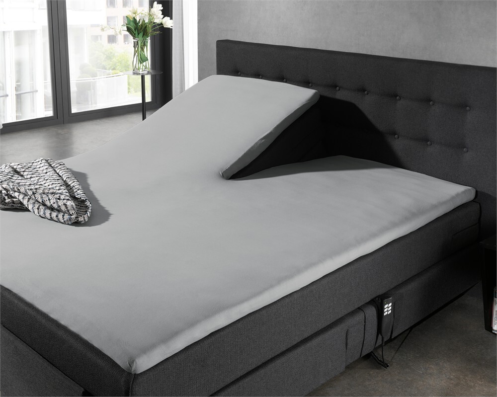 Drap housse split-topper 180x200 jersey coton gris pour surmatelas lit articulé