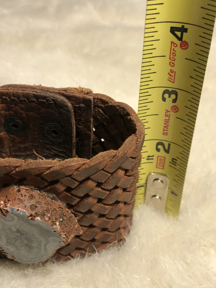 Смелый кожаный браслет, широкая плетеная лента с агатом - простой и смелый - Изображение 3 из 4