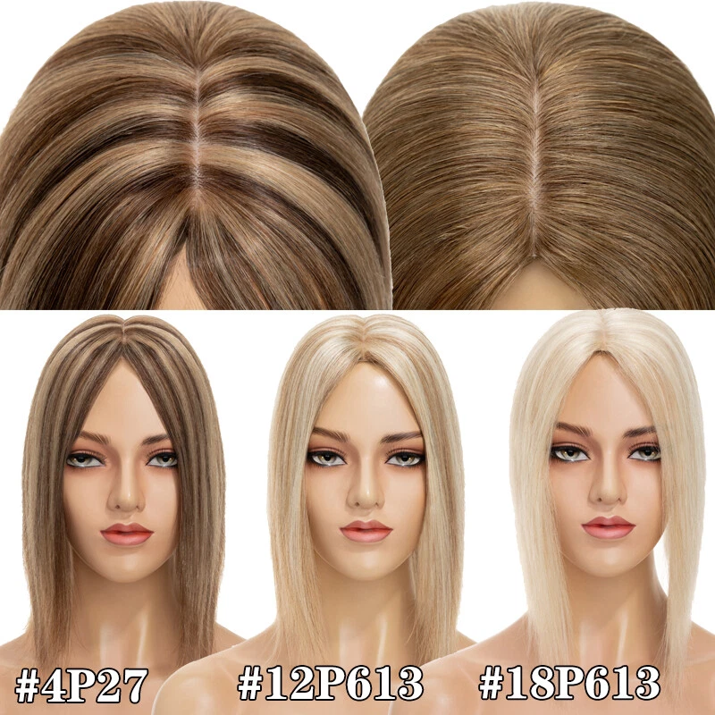 CLEARANCE Clip In 100% Topper Toupee Silk Base Remy Human Hair Women Top Piece a - Image 2 of 4