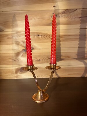 Minimalistischer Kupfer Kunsthandwerk Diminutiver Doppel Kerzenständer Halter