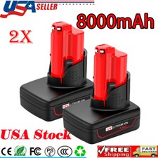 2Pack 8.0Ah Battery For Milwaukee for M12 LITHIUM Extended Capacity 48-11-2460