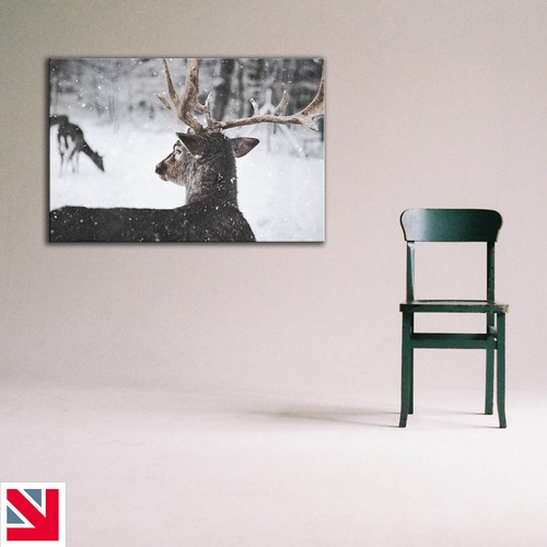 REINDEER SNOW ANIMAL DEER CANVAS Wall Art Picture Print - Picture 2 of 3