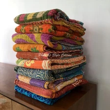 10 Pcs Lot Art Kantha Twin Quilt Vintage Reversible Blanket Cotton Bohemian