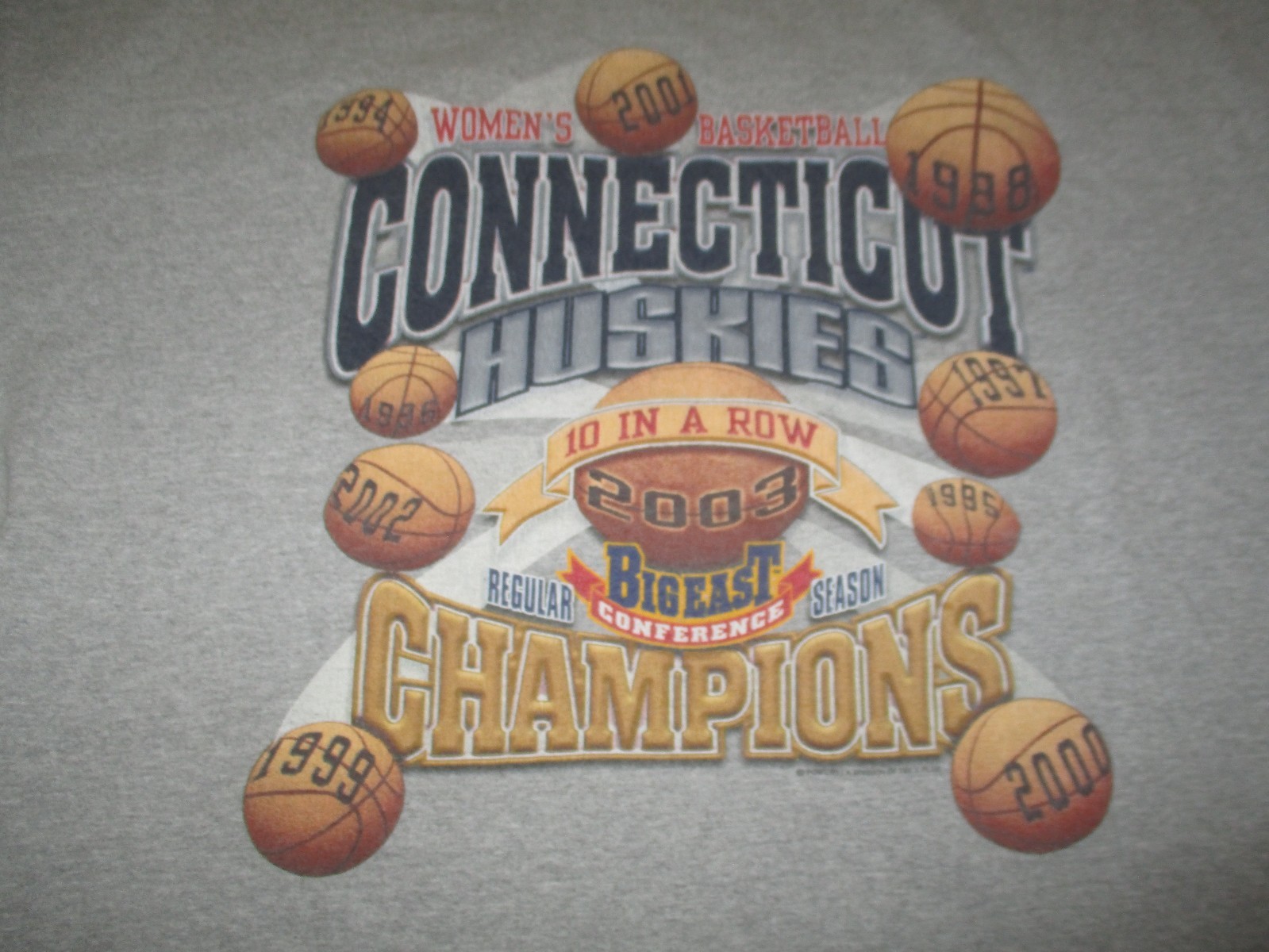 T shirt donna 1994 2003 UCONN CONNECTICUT HUSKIES BIG EAST 10 di fila (2XL)