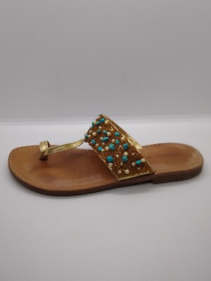 ANTONIO MELANI Womens Turquoise Beaded Flat Sandals Penny