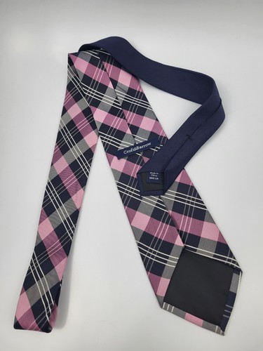 Croft & Barrow Silk Tie Pink Blue White Plaid Geometric Men Necktie 58 x 3.3/8 - Picture 4 of 5