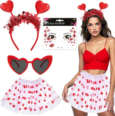 Karneval Kostüme Amor Set,Amor-Kostüm,Herzchen Tutu,Weiß Tutu Rock,Damen Kostüm,
