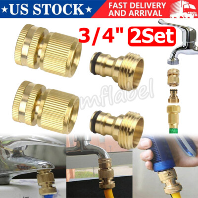 2 Set Garden Hose Quick Connect 3/4'' Garden Hose Fit Female Male Brass Connector