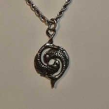 KOI FISH YIN YANG Pewter Pendant Charm / 24" STAINLESS ROPE CHAIN NECKLACE