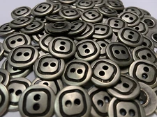 ITALIAN METAL BUTTON w/SQUARE GROOVE CENTER  Antique Silver 13mm 18mm 2hole