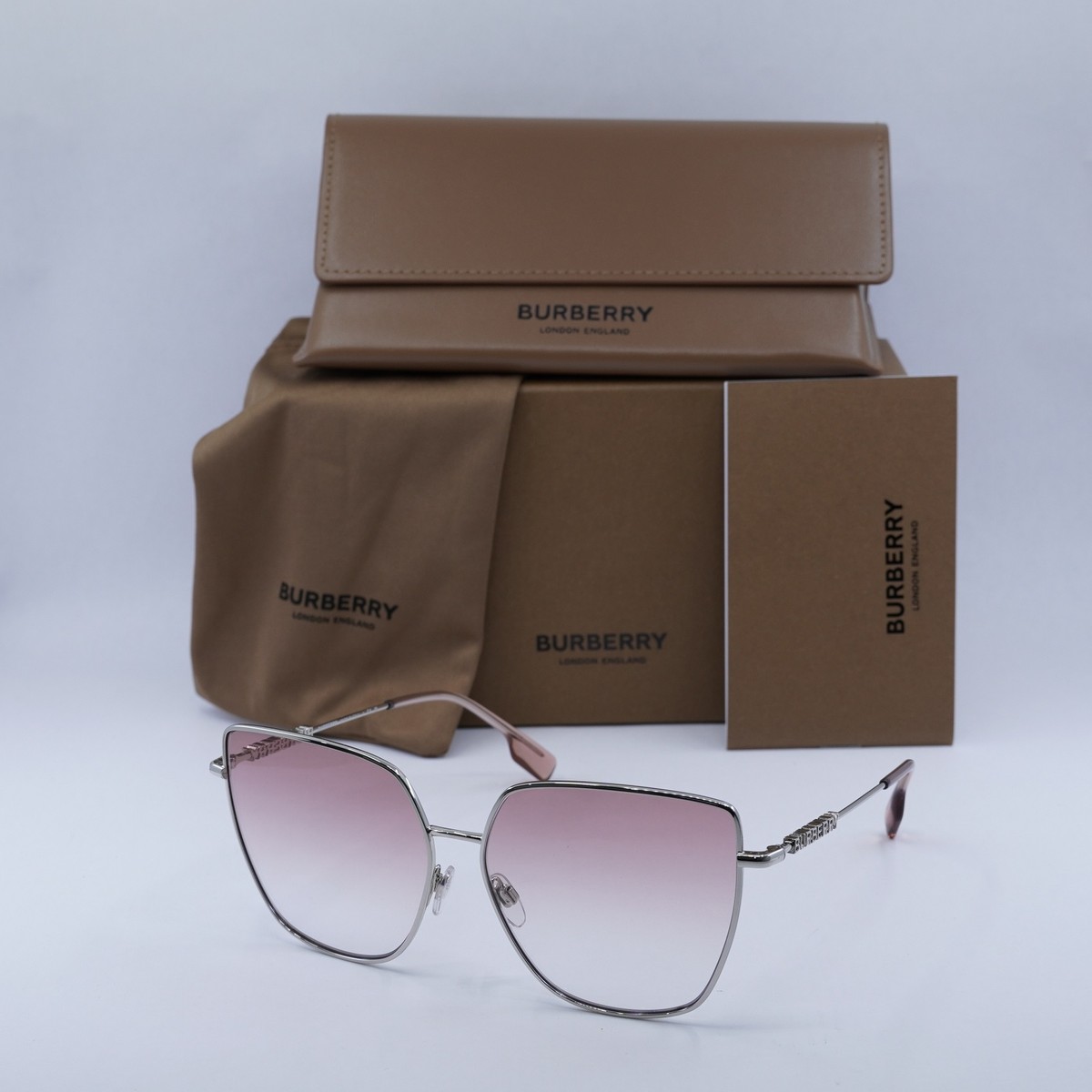 New BURBERRY BE3143 10058D Silver/Clear Gradient Pink 61-14