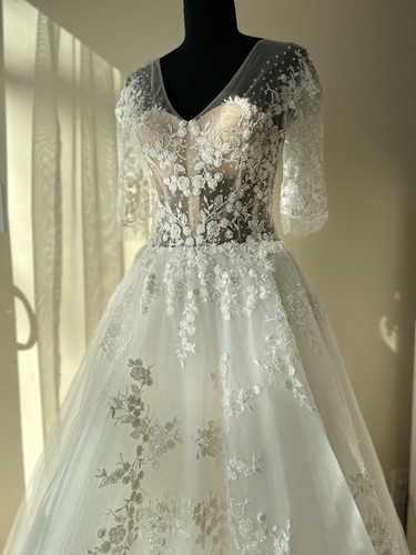 Sheer Lace Wedding Dress - Picture 2 of 10