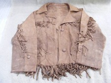 VINTAGE CHILD'S LEATHER FRINGED BROWN JACKET - NO TAG