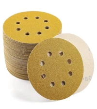 200Pcs 220 Grit 5 In 8 Holes Gold Sanding Disc, Round Hook and Loop Sander 125mm