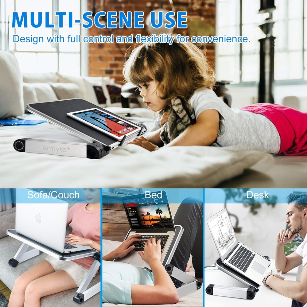 Adjustable Laptop Stand with Cooling Fan for Desk or Portable Lap Use