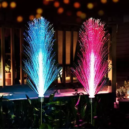 Solar Garden Lights Outdoor Decorative 7 Color Fiber Optic 2 Pack Solar | eBay