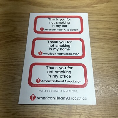 American Heart Association Three Stickers on Postcard Cigarette Smoking ...