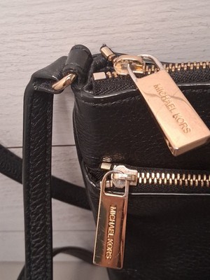 Michael Kors Black Leather Crossbody Bag W Gold Hardware