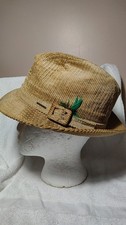 Vintage Stetson Fedora Hat Tan Corduroy With Feather Size 7 1/8 USA